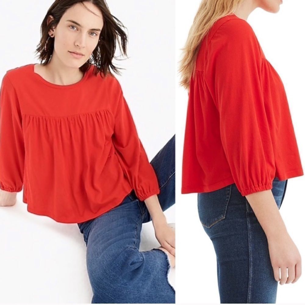 J. CREW Oversized Cropped Popover Flowy Blouse Red XS - Picture 4 of 8